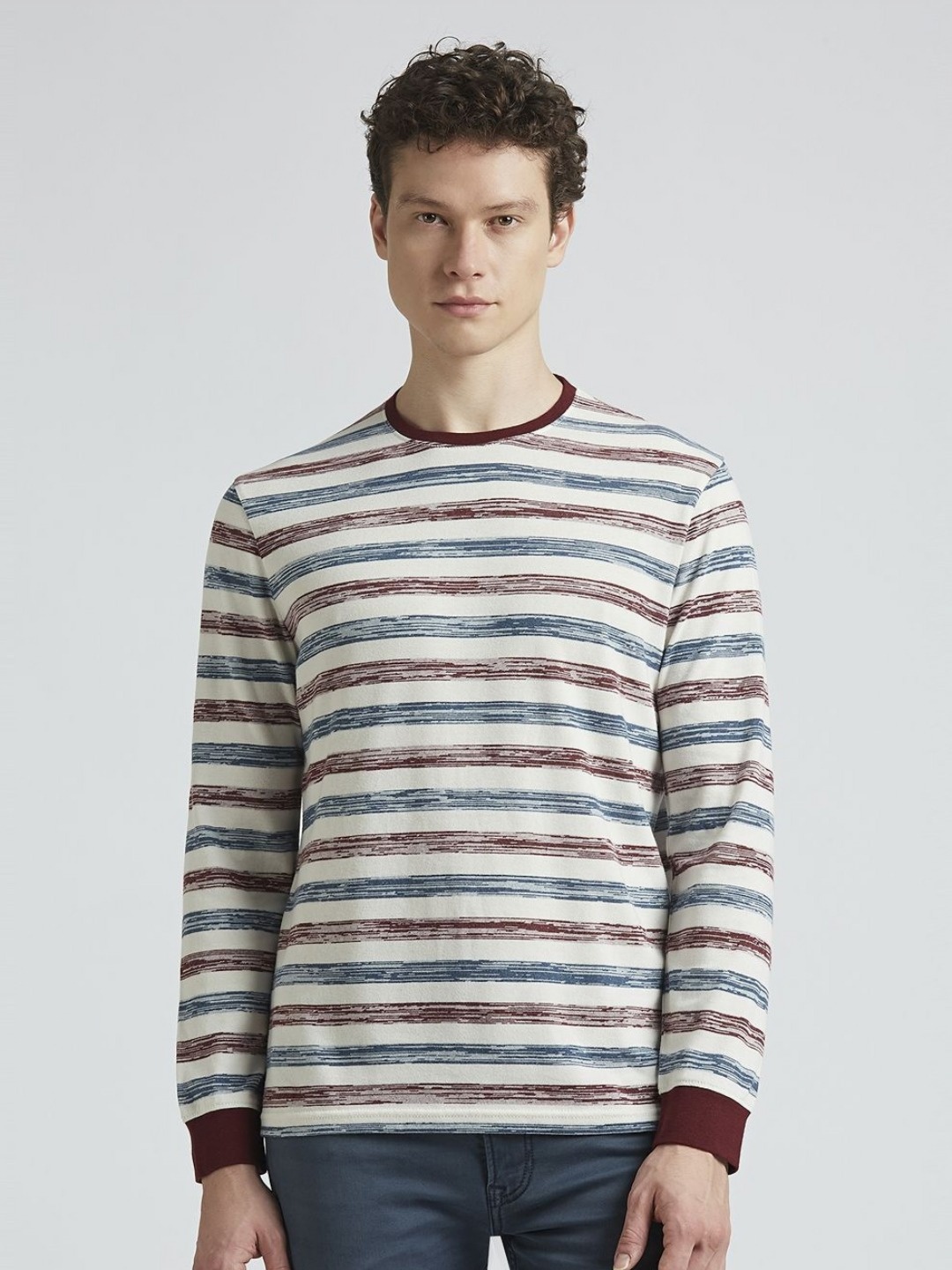 

Pepe Jeans Men Striped Round Neck Cotton Slim Fit T-shirt, White