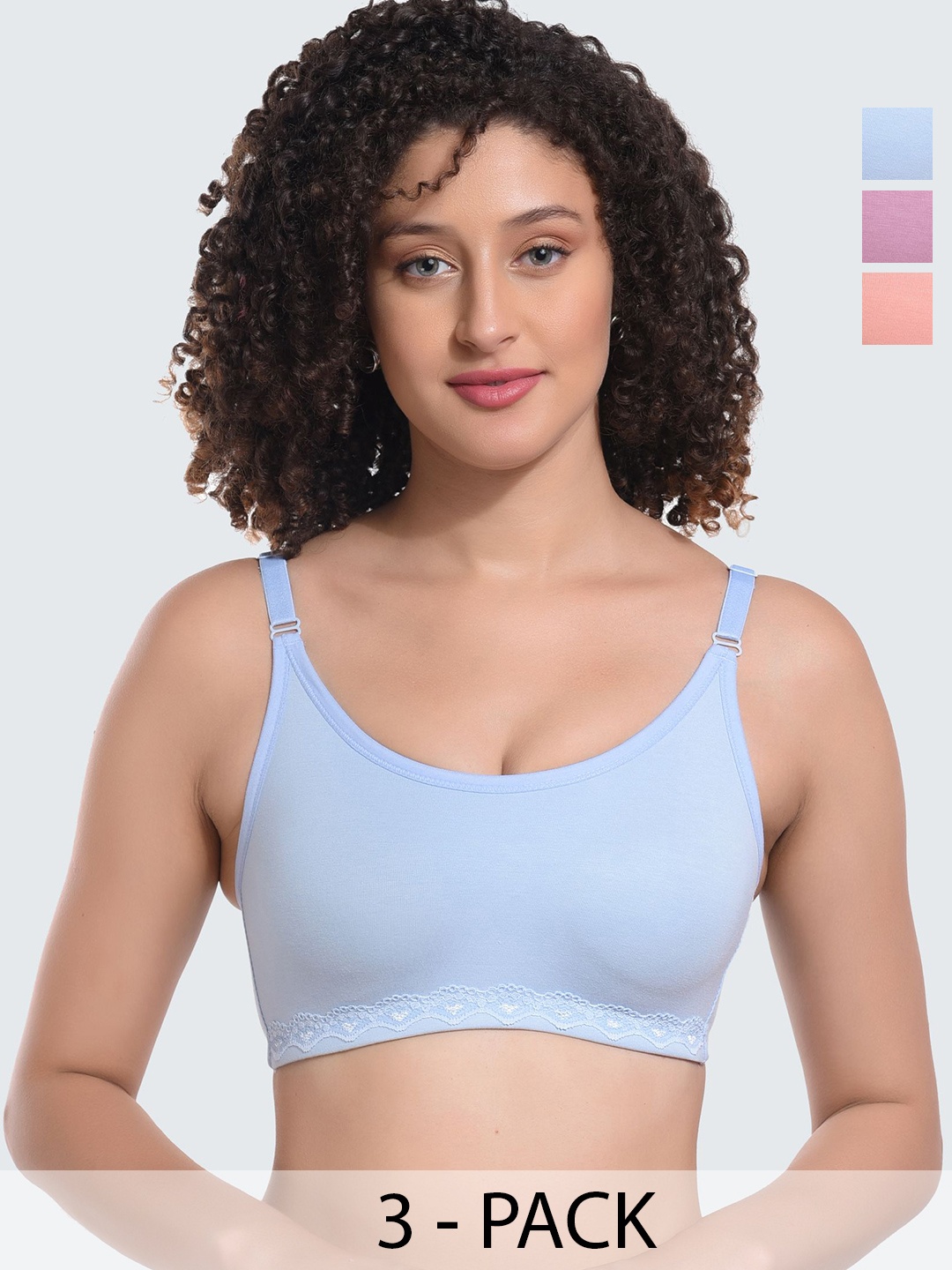 

DressBerry Pack Of 3 Solid Non Padded Medium Coverage Bra, Peach