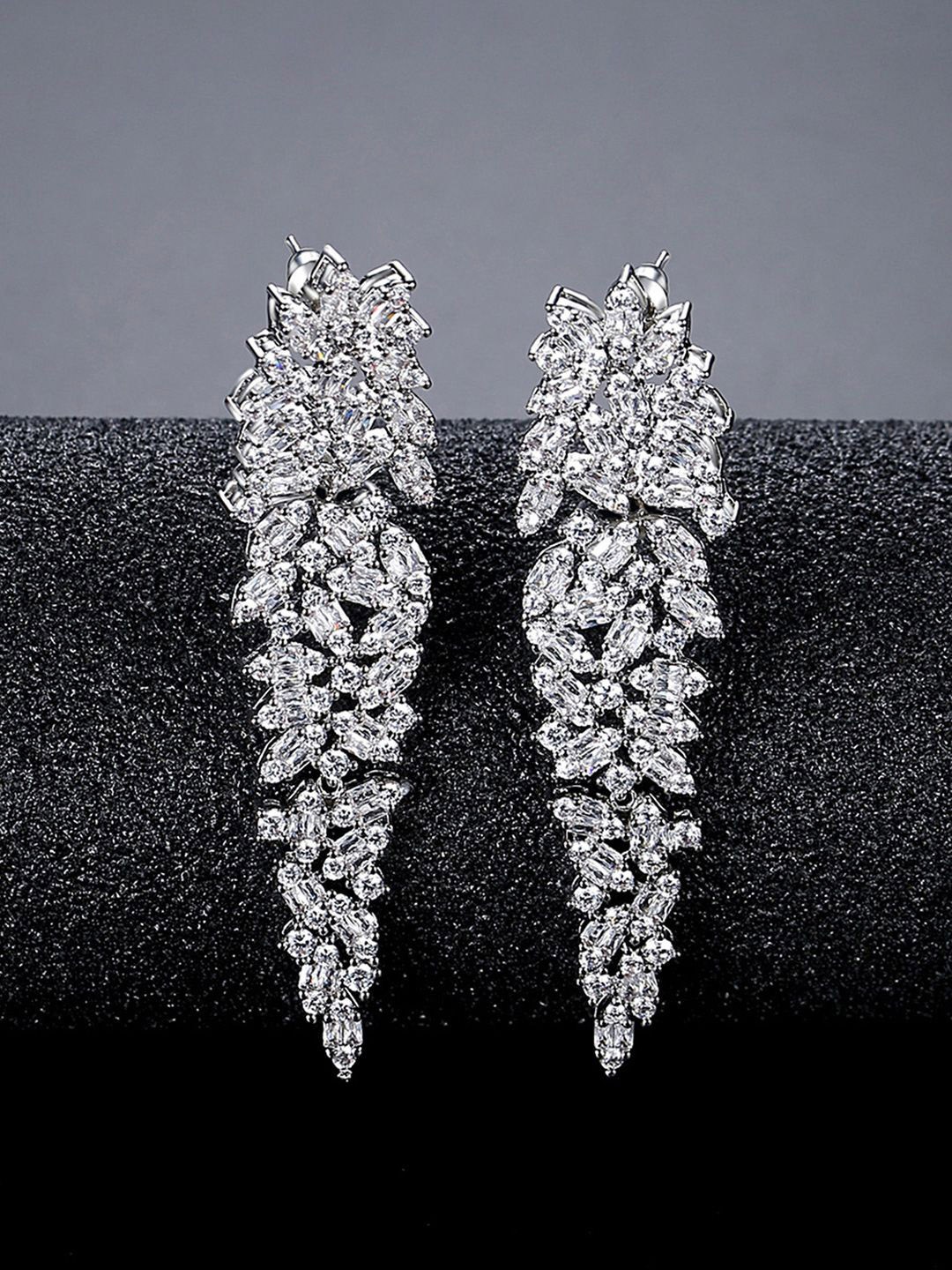 

Peora Silver Plated Cubic Zirconia Contemporary Drop Earrings