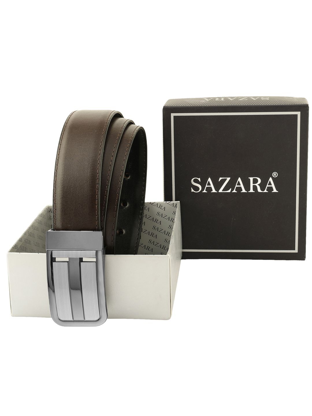 

SAZARA Men Textured Leather Reversible Belt, Brown