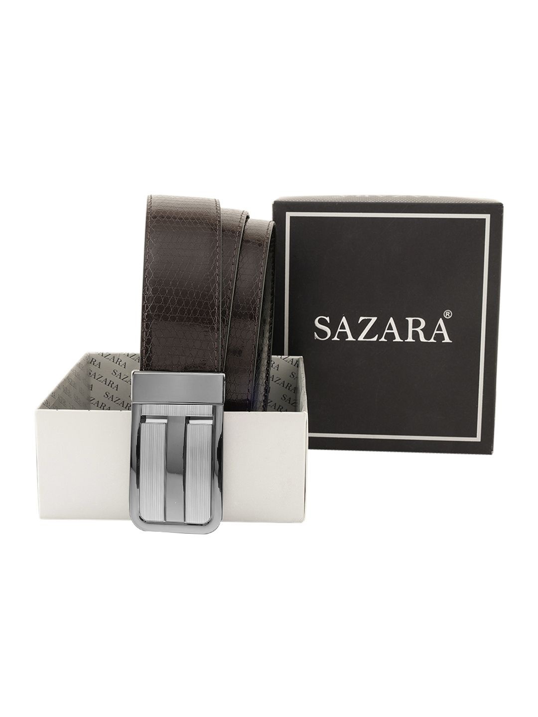 

SAZARA Men Textured Leather Reversible Belt, Brown