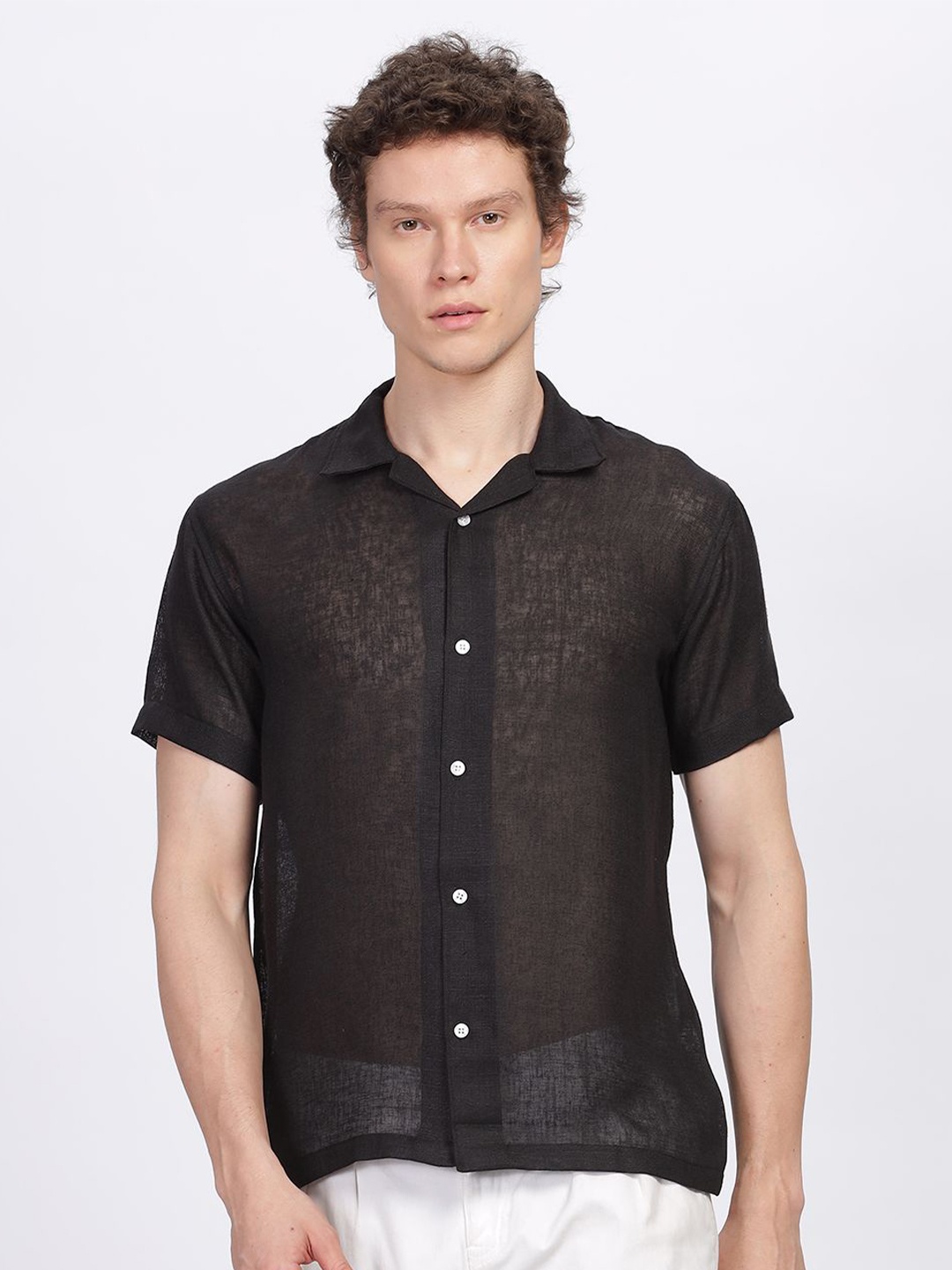 

Vestirio Men Relaxed Textured Solid Relaxed Fit Casual Shirt, Black