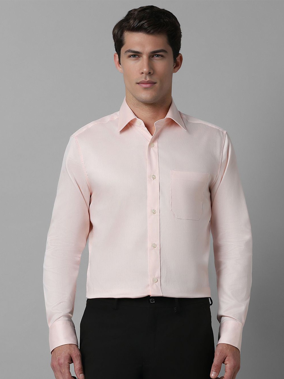 

Louis Philippe Men Classic Spread Collar Solid Cotton Formal Shirt, Pink