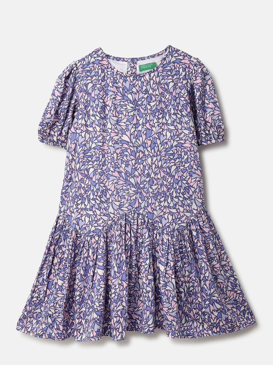 

United Colors of Benetton Girls Floral Print Drop-Waist Dress, Purple