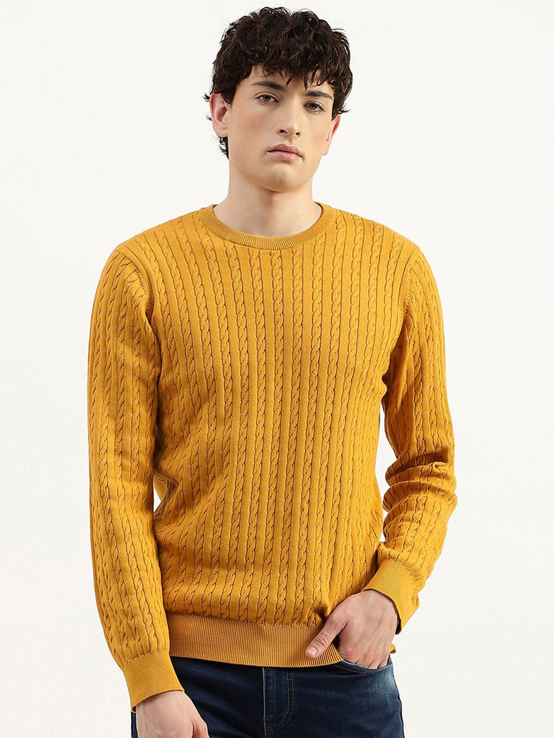 

United Colors of Benetton Men Printed Pure Cotton Pullover, Yellow