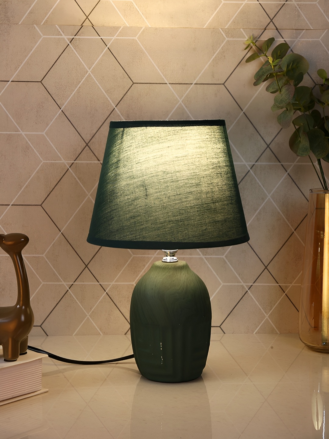 

TAYHAA Green Ceramic Contemporary Frusturical Shaped Table Lamp, Teal