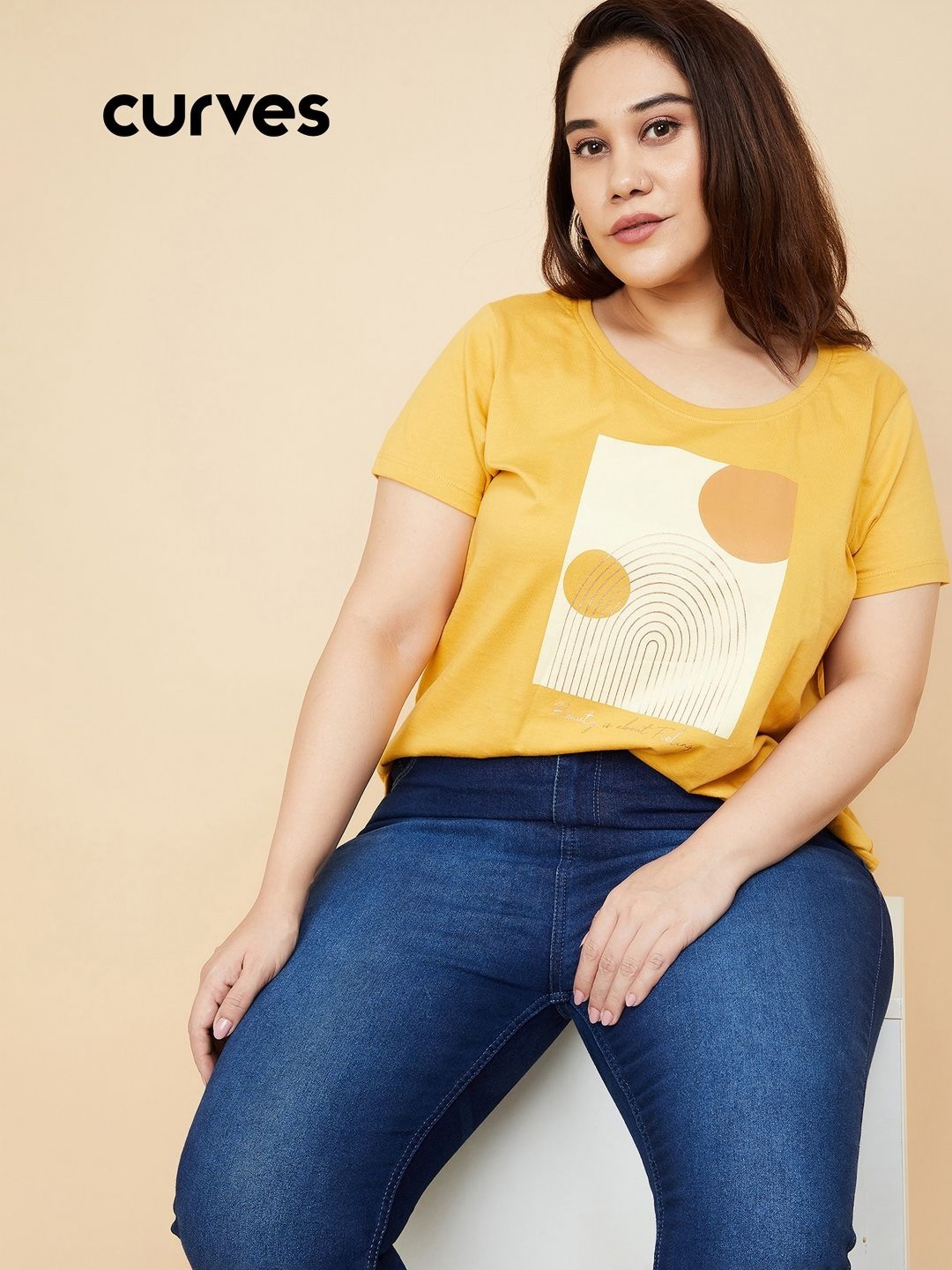 

max Women Graphic Printed Round Neck Cotton T-shirt, Yellow
