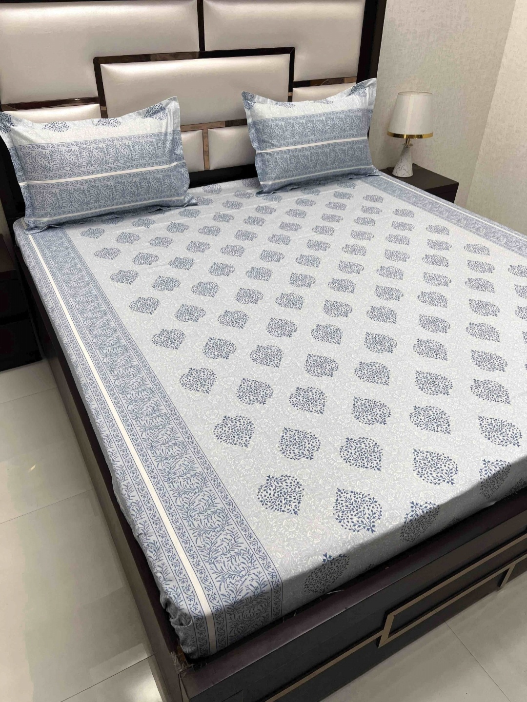 

Pure Decor Royal Passion Blue Ethnic 300 TC Pure Cotton Queen Bedsheet & 2 Pillow Covers