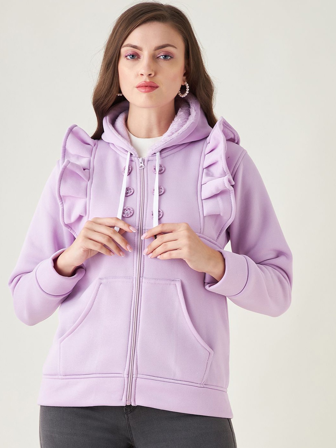 

PIVL Women Solid Windcheater Hooded Jacket, Lavender