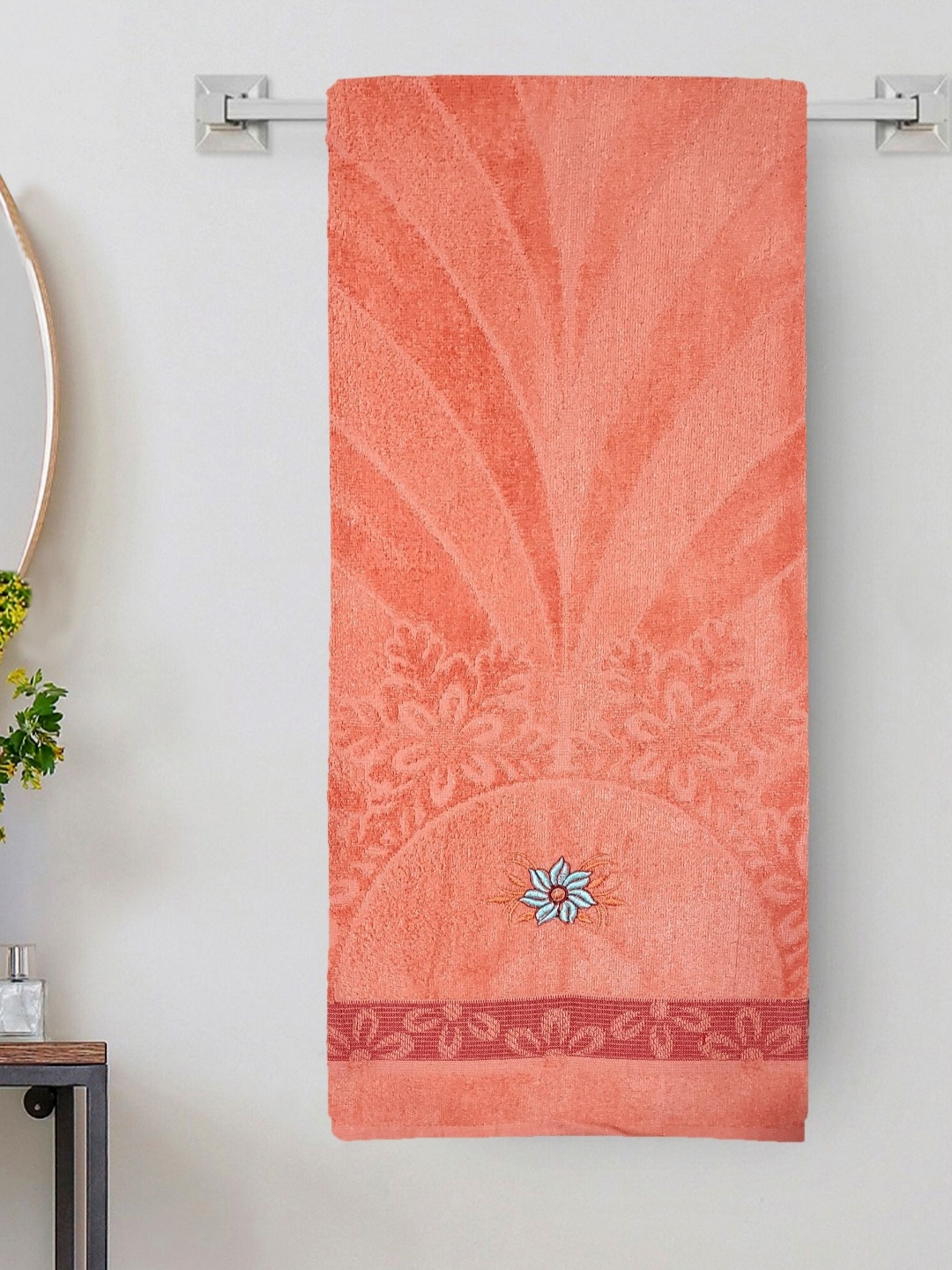 

ANA Orange & White Floral Embroided 300 GSM Cotton Bath Towel