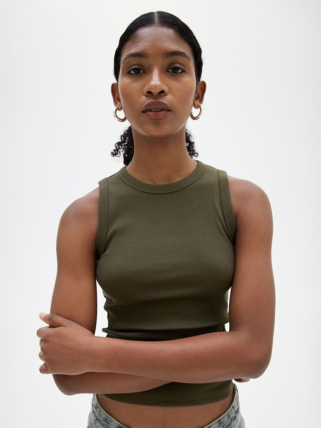 

H&M Ribbed Vest Tops, Green