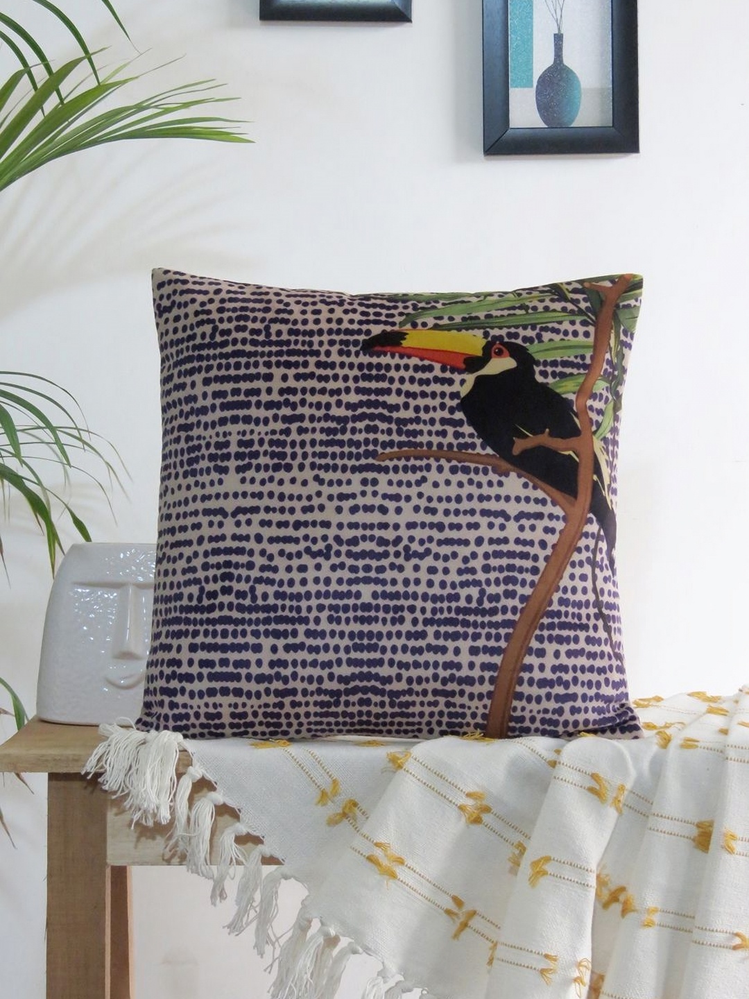 

Mid July Home Tie-Dye Inspired Black & Blue Single Square Cushion Cover, White