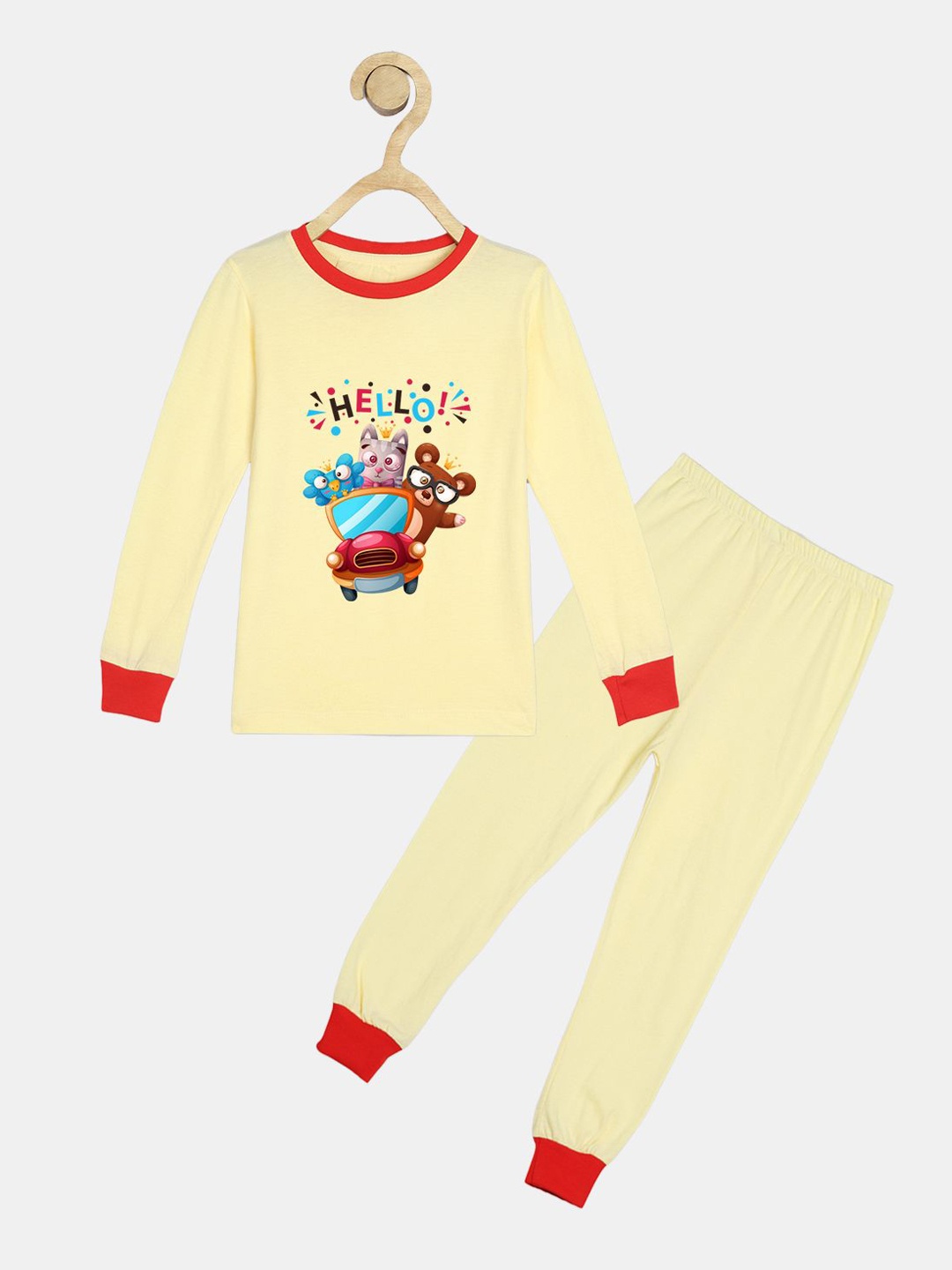 

Wyld Sprog Unisex Kids Printed Pure Cotton Night suit, Yellow