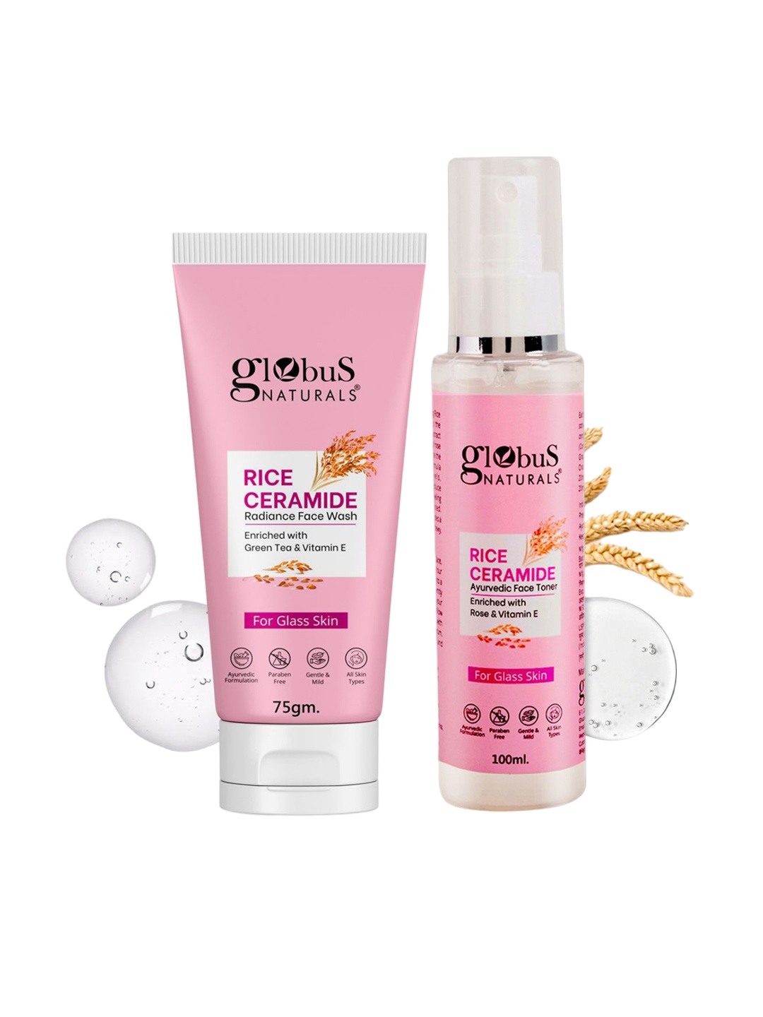 

Globus naturals Set Of 2 Rice Ceramid Face Toner -100ml & Face Wash-75g, Na