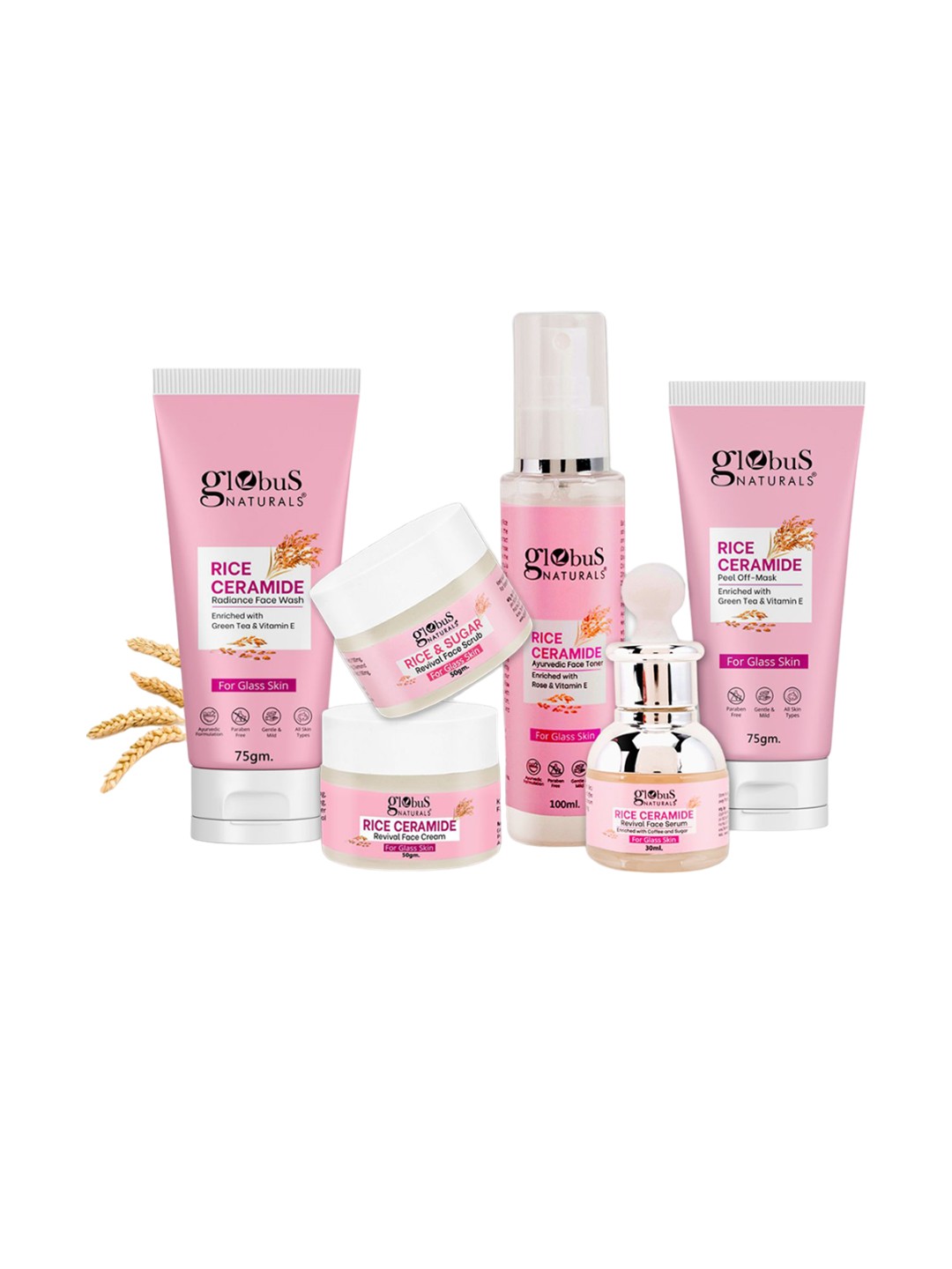 

Globus naturals Set Of 6 Rice Ceramide Skin Care Combo, White