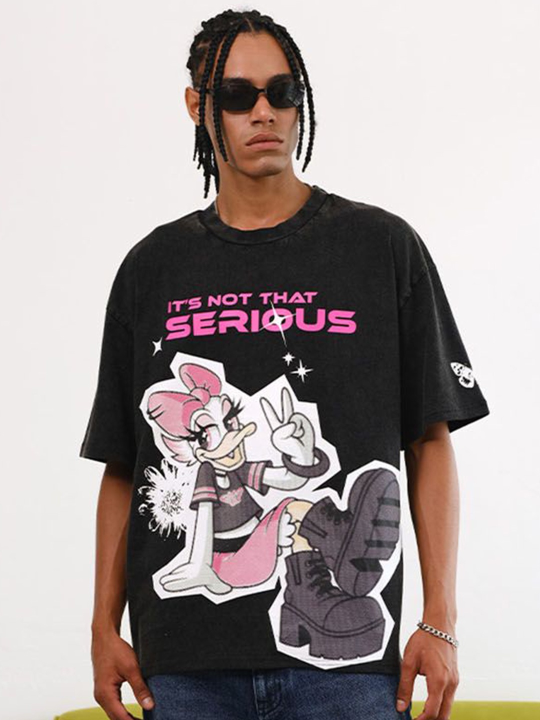 

Bonkers Corner Men Graphic Printed Round Neck Cotton Oversized T-shirt, Grey