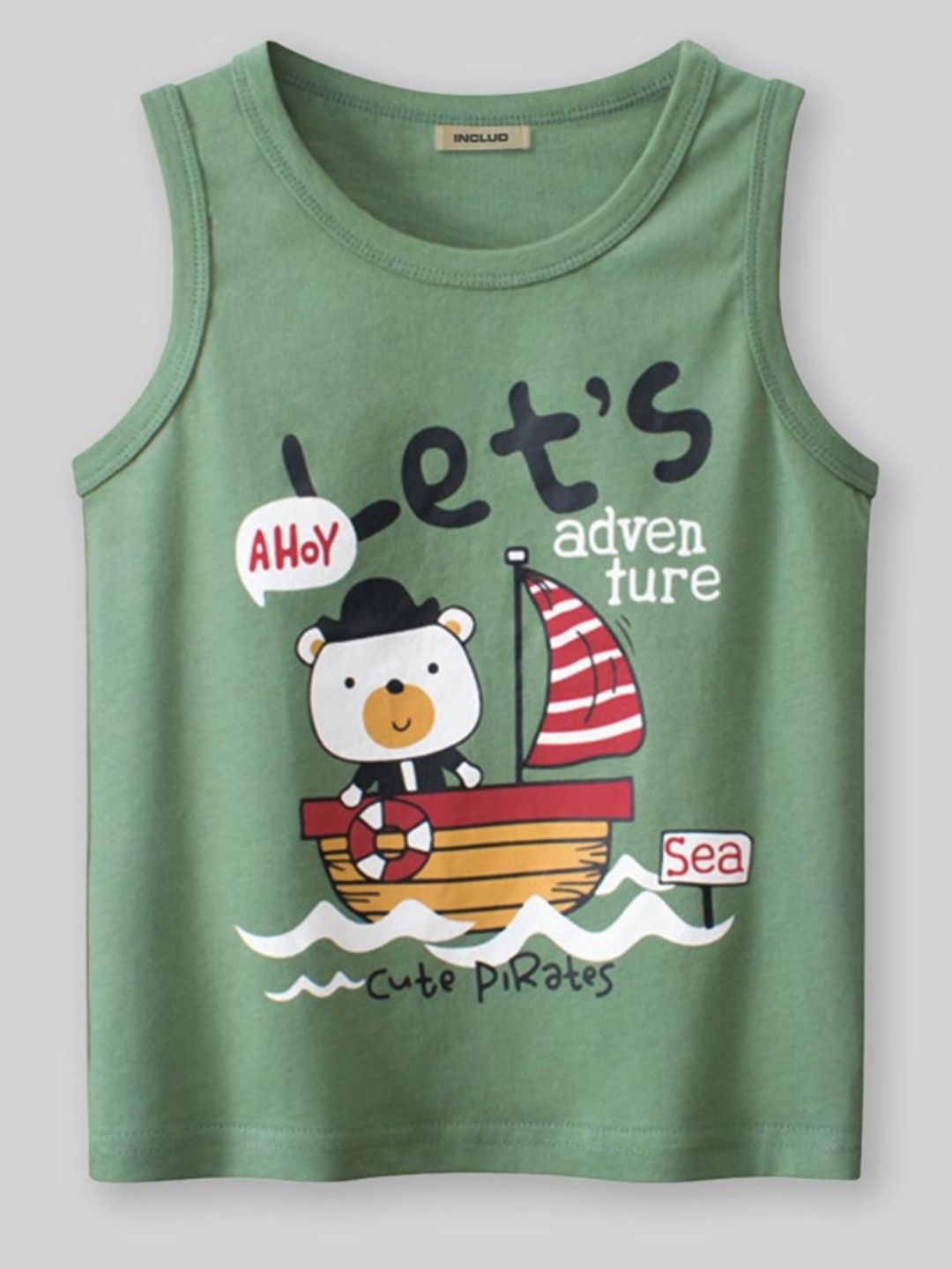 

INCLUD Boys Graphic Printed Round Neck Cotton T-shirt, Green