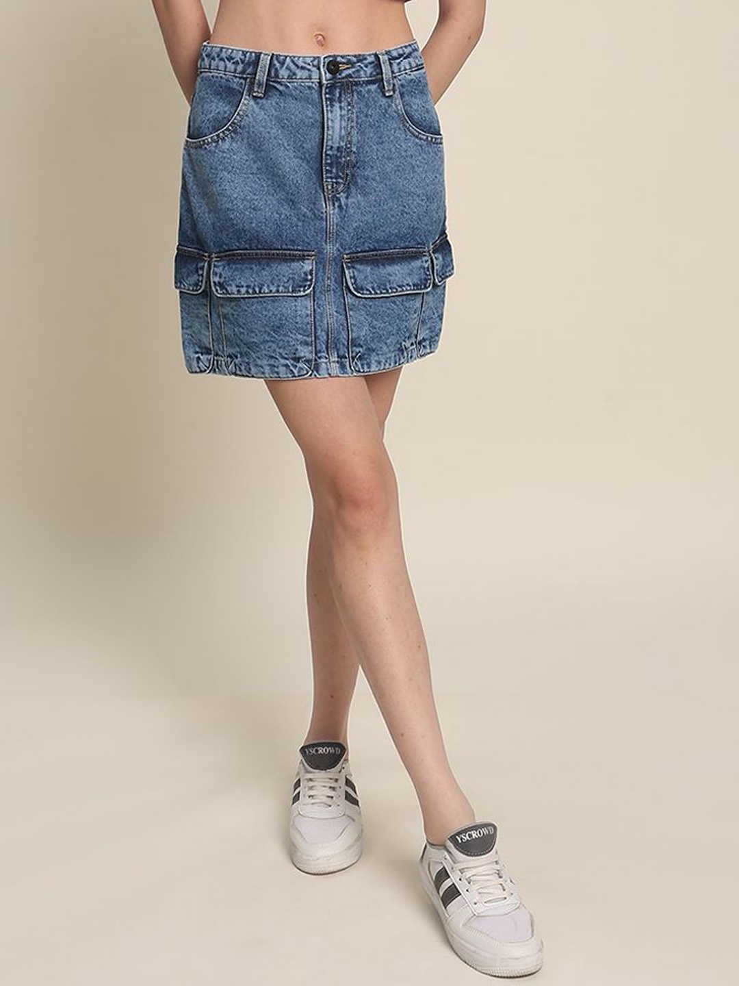 

The Roadster Lifestyle Co Women Pure Cotton Mini Skirt, Blue