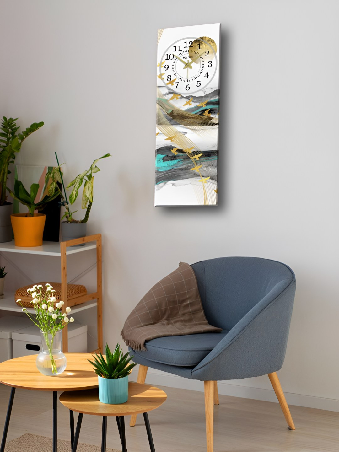 

OLIVE TREE White & Gold-Toned Printed Rectangle Shaped Wooden Analogue Wall Clock
