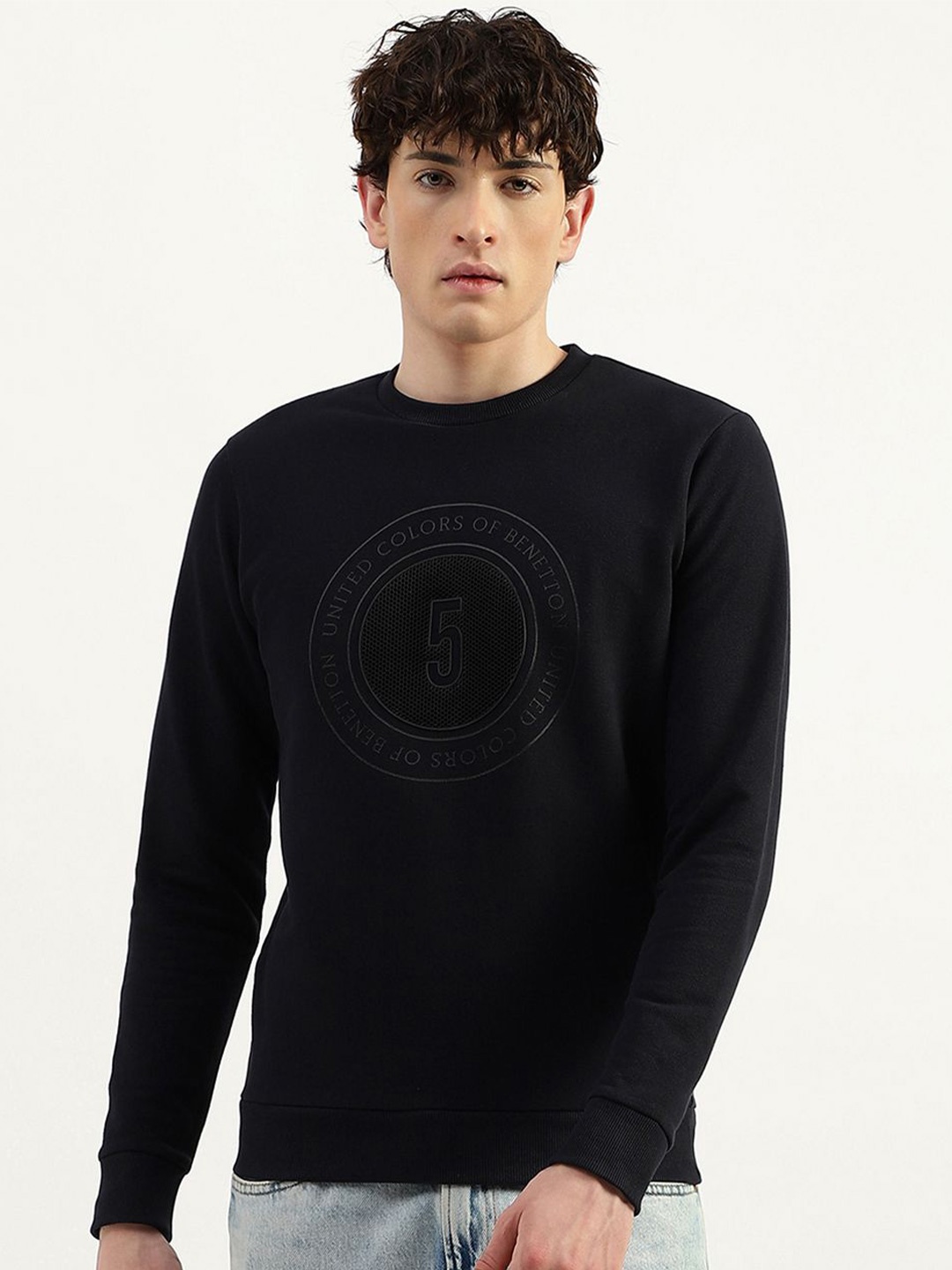 

United Colors of Benetton Men Typography Printed Sweatshirt, Black