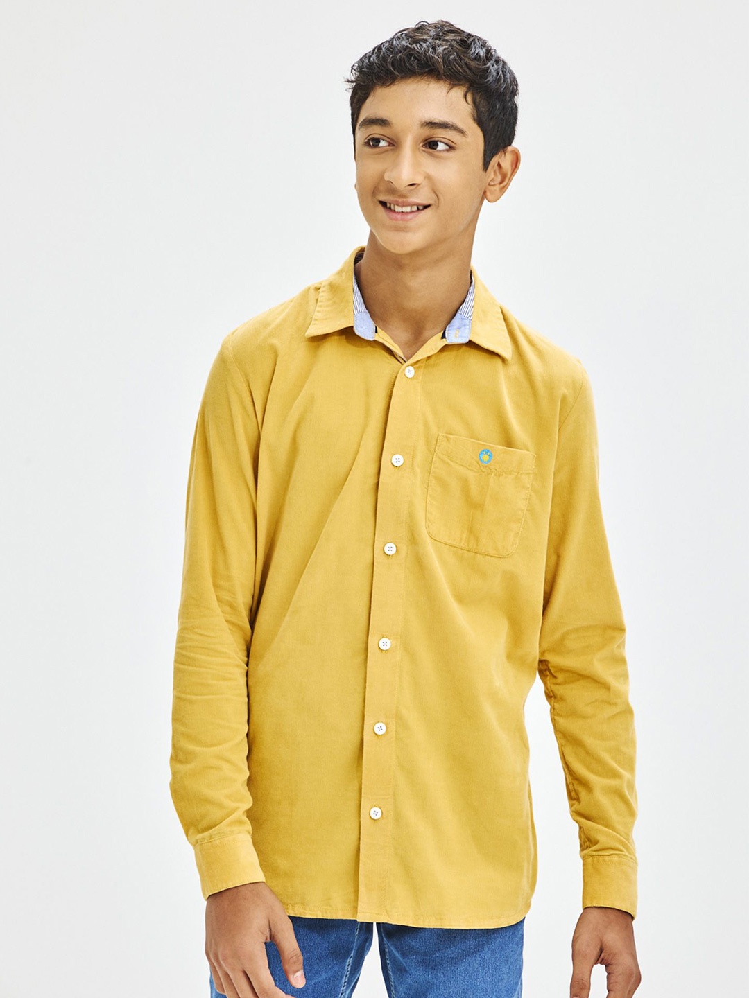 

NO MONDAYS Boys Relaxed Spread Collar Solid Cotton Casual Shirt, Yellow