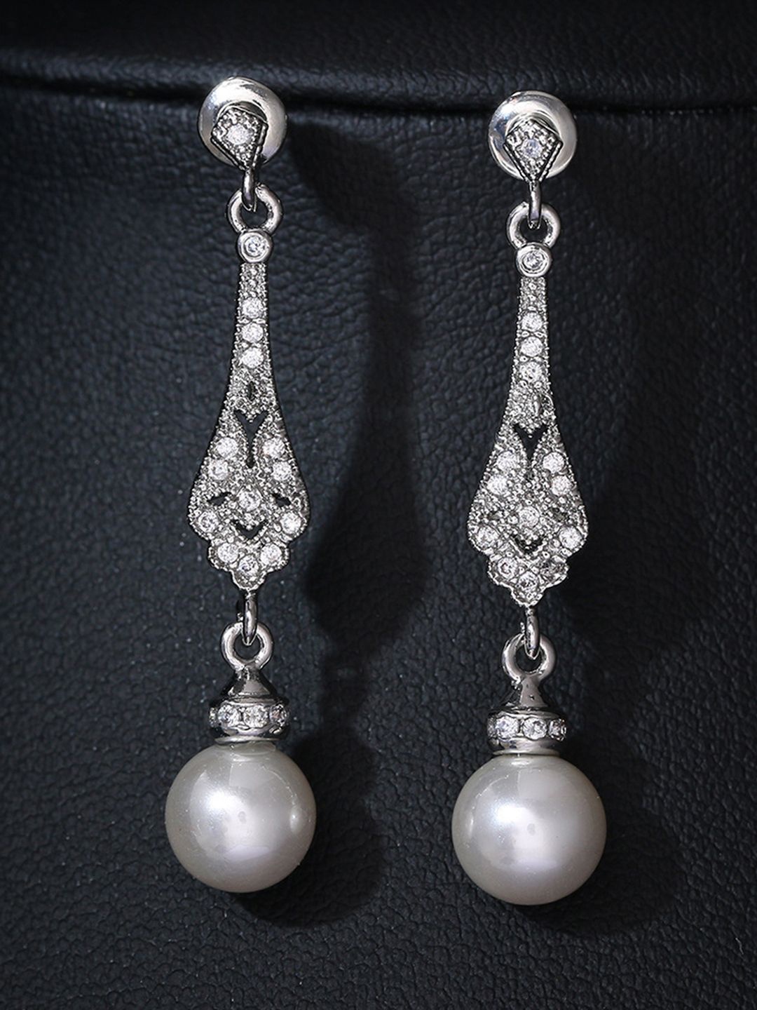 

Peora Silver Plated Cubic Zirconia Contemporary Drop Earrings