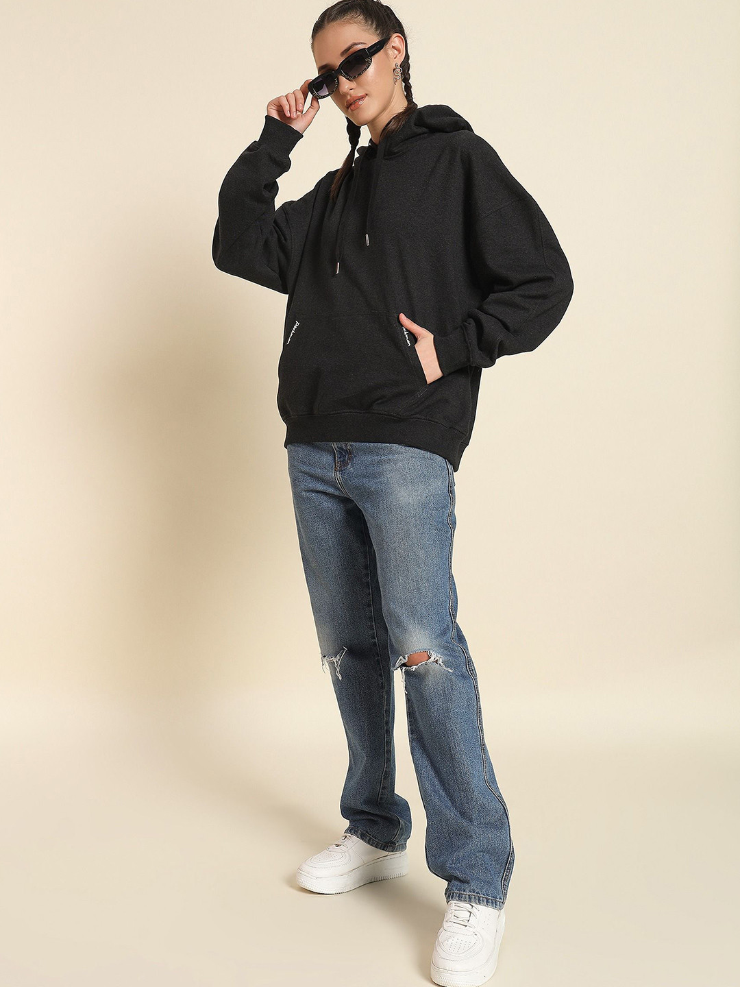 

PockMAN Women Solid Hooded Antimicrobial Sweatshirt, Charcoal