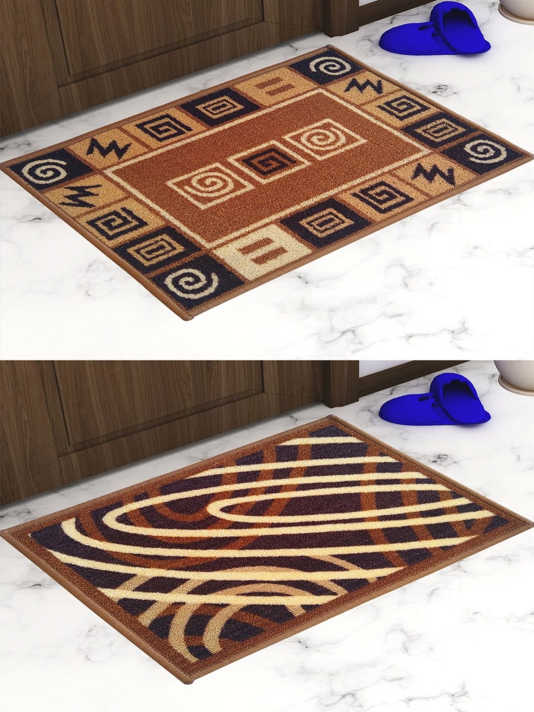 

Aura Brown 2 Pieces Printed Anti-Skid Doormats