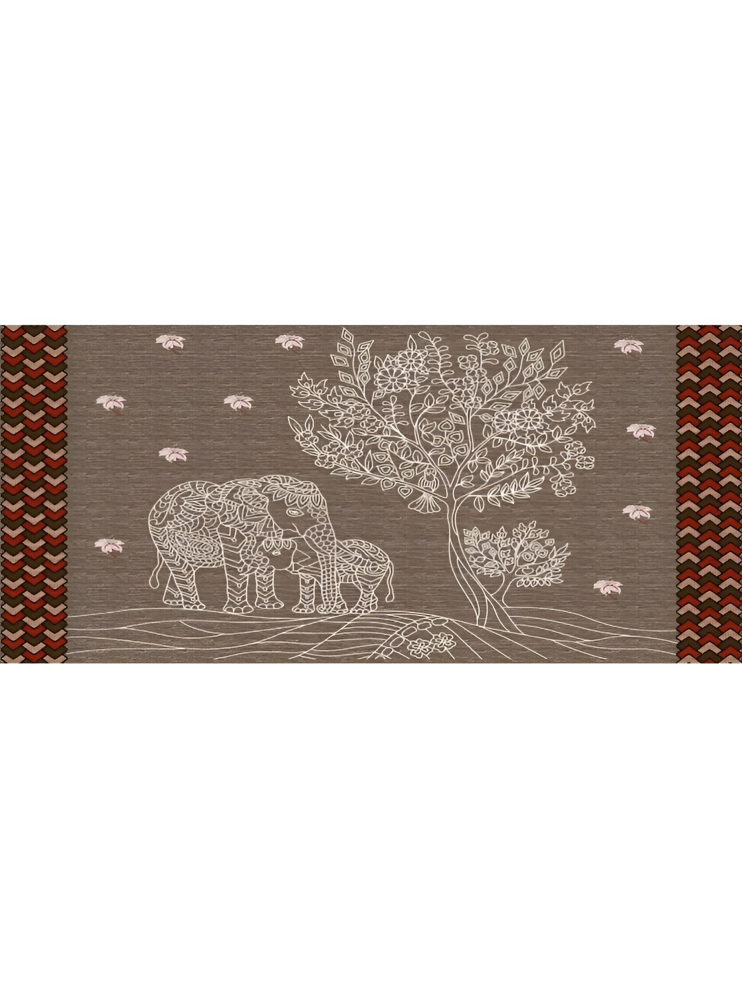 

LIVING ROOTS Brown & White 8 Pieces Floral Printed Cotton Diwan Set