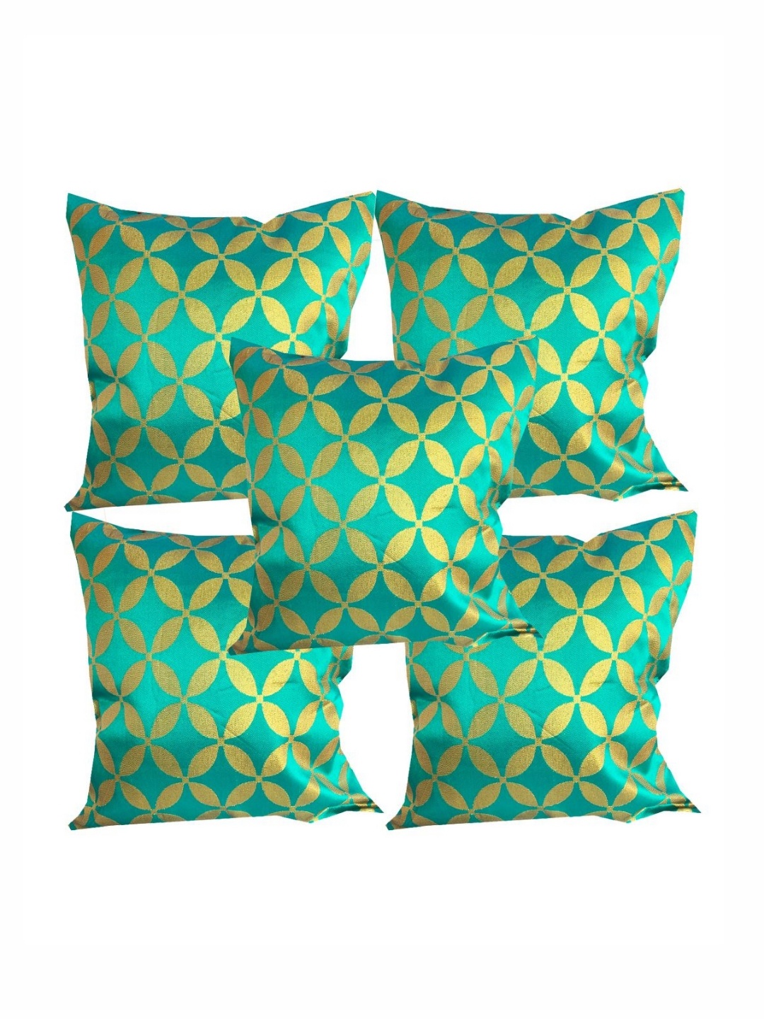 

Pink Parrot Green & Gold Toned 5 Pieces Geometric Printed Jacquard Square Cushion Covers