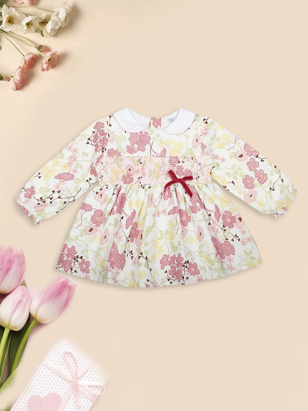 

MeeMee Girls Floral Print Peter Pan Collar Fit & Flare Dress, White