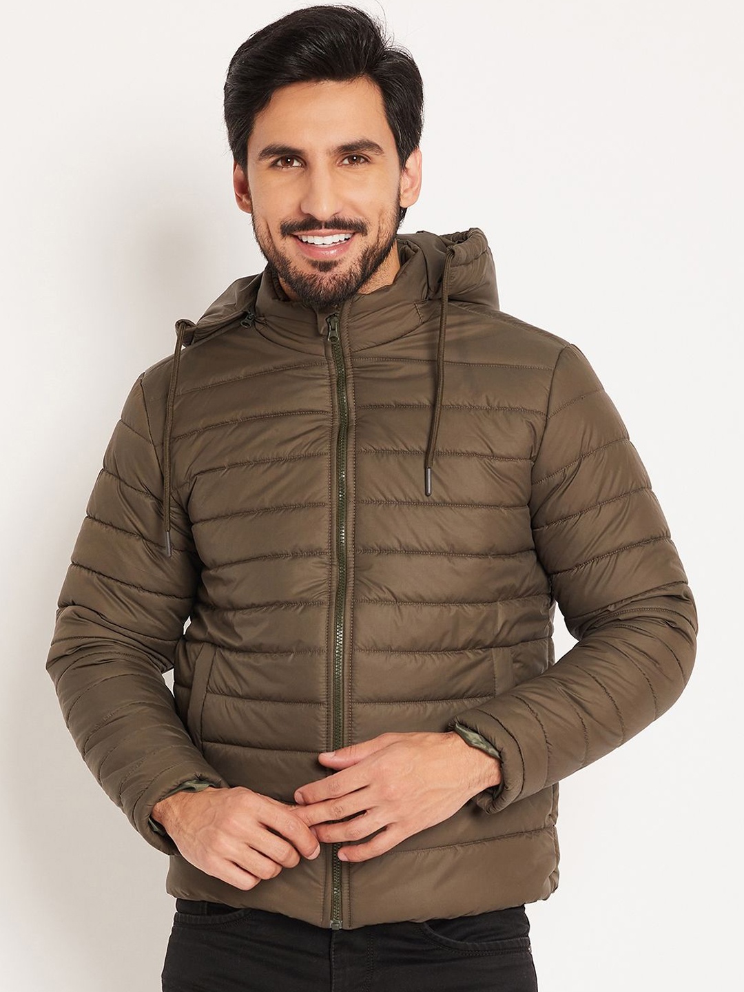 

VERO AMORE Men Solid Hooded Quilted Jacket, Olive