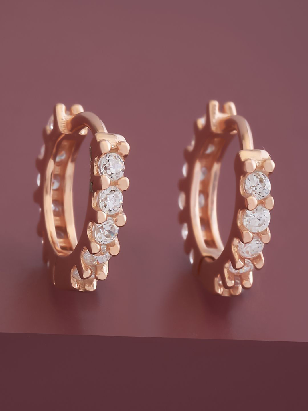 

Kushal's Fashion Jewellery 92.5 Pure Silver Gold-Plated CZ Stone Studded Hoop Earrings