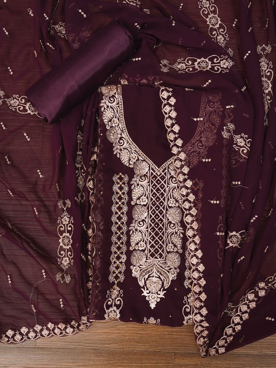 

Jaipur Kurti Zari Silk Georgette Dress Material with Dupatta, Purple