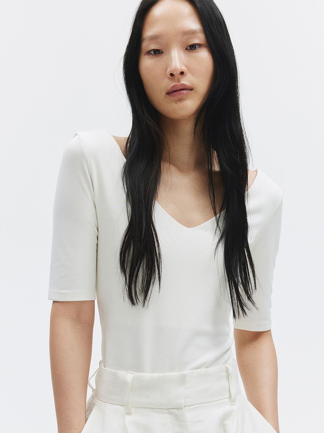 

H&M V-Neck Jersey Tops, White