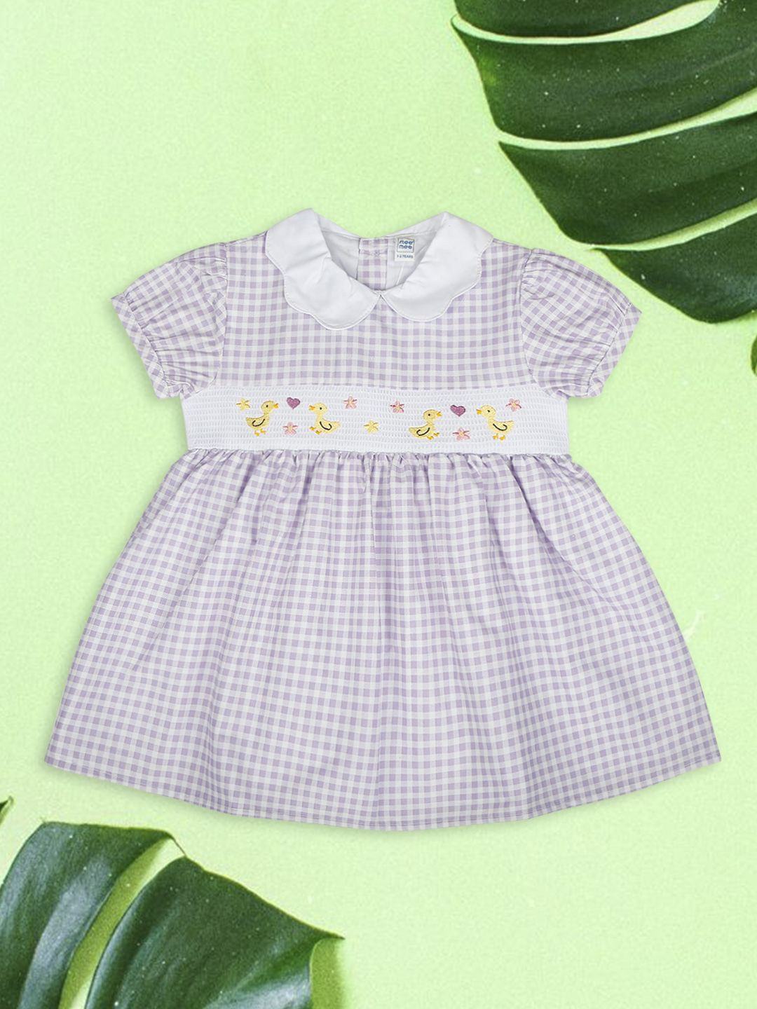 

MeeMee Print Peter Pan Collar Cotton Short Sleeves Regular Girls Fit & Flare Dress, Lavender