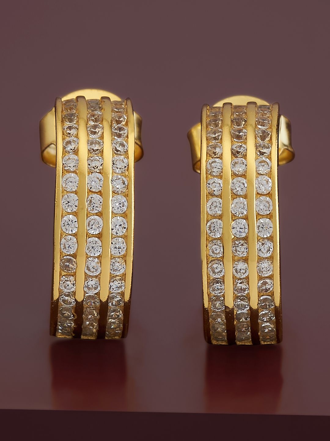 

Kushal's Fashion Jewellery Sterling Silver Cubic Zirconia Gold-Plated Half Hoop Earrings