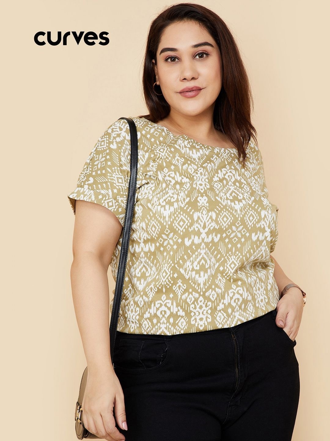

max Women Abstract Printed Round Neck Cotton T-shirt, Green