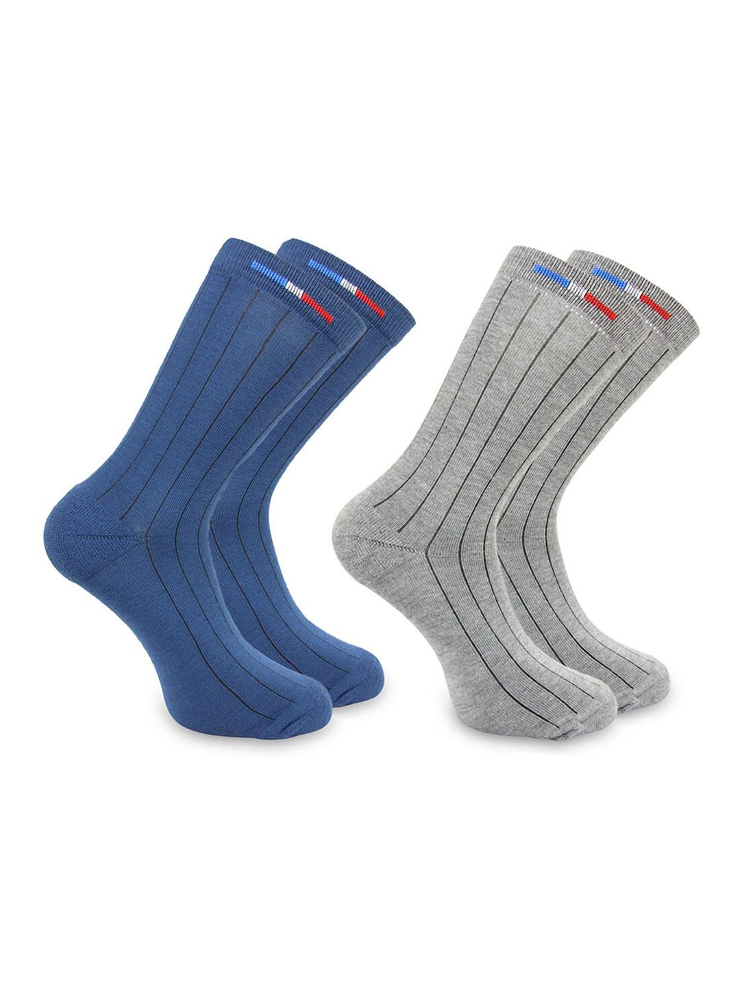 

BAESD Men Pack Of 2 Striped Mid Calf Length Socks, Navy blue