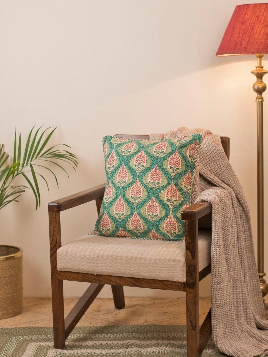 

Fabindia Paro Green & Purple Floral Cotton Square Cushion Covers
