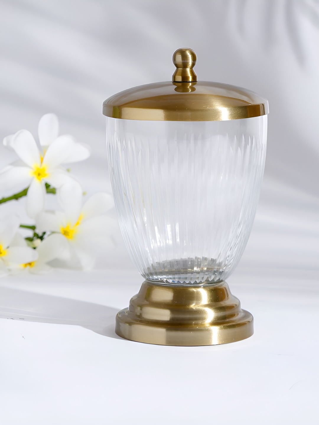 

Fabindia Gold Toned & Transparent Glass Container Jar