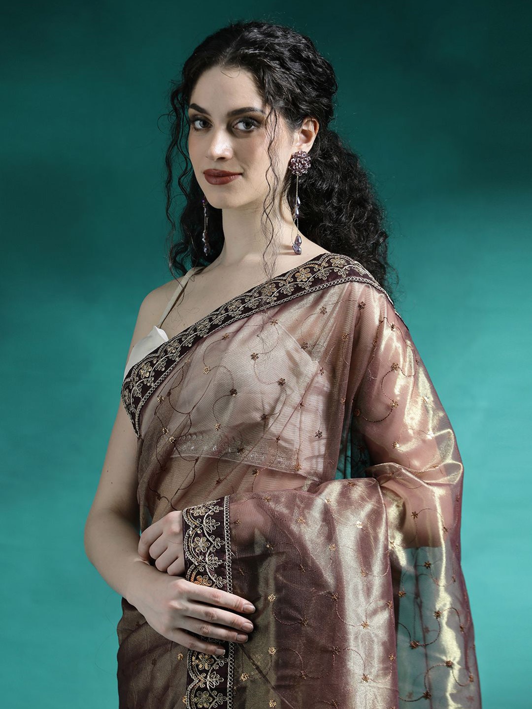 

Sangria Embroidered Sarees, Brown