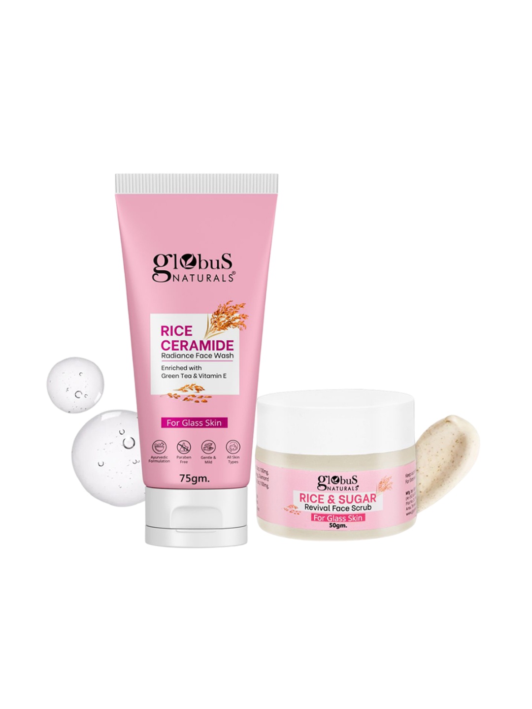 

Globus naturals Rice Ceramide Face Wash 75 g With Rice & Sugar Scrub 50 g, Na