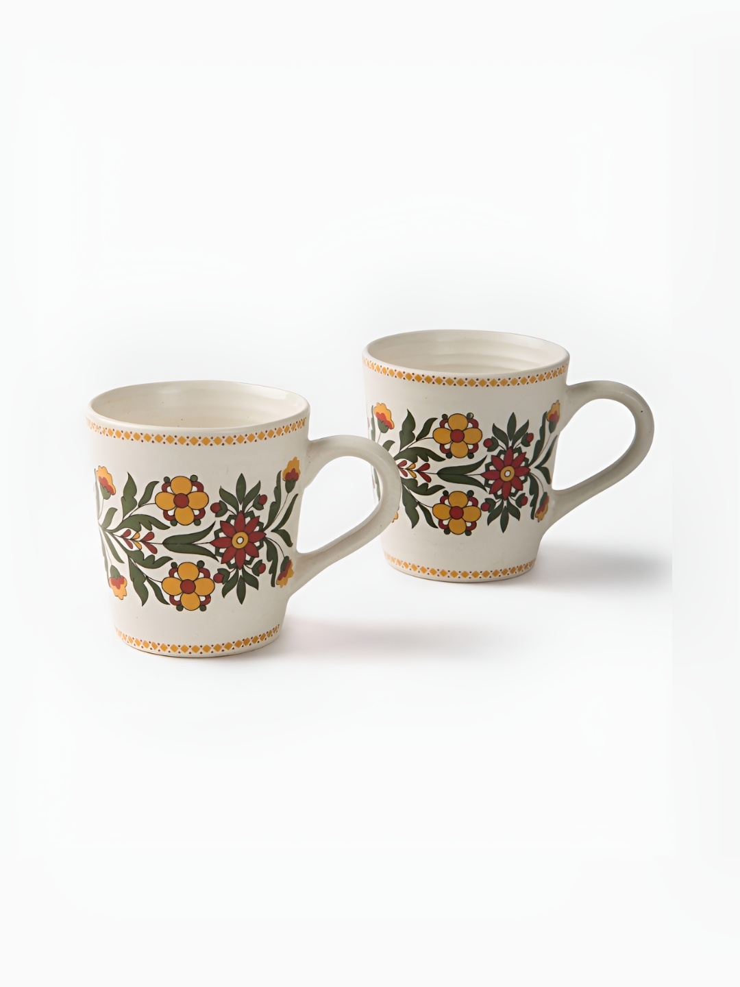 

Fabindia Pushp Red & Beige 2 Pieces Ceramic Casted Small Mugs 200 ml Each