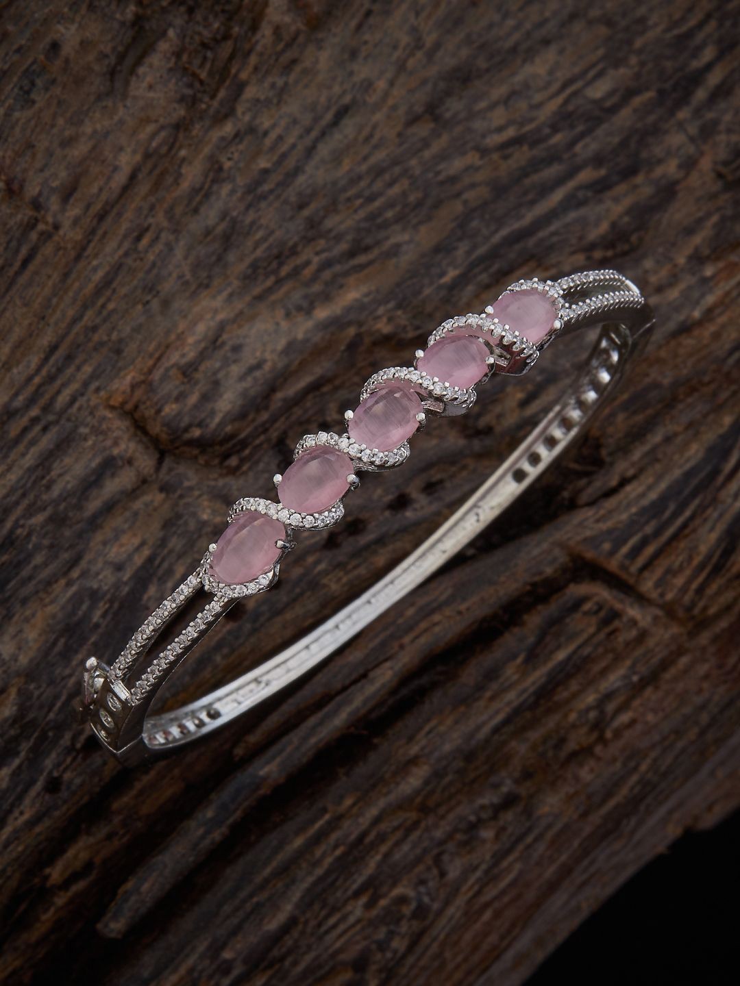 

Kushal's Fashion Jewellery Rhodium Plated Cubic Zirconia Kada Bracelet, Silver