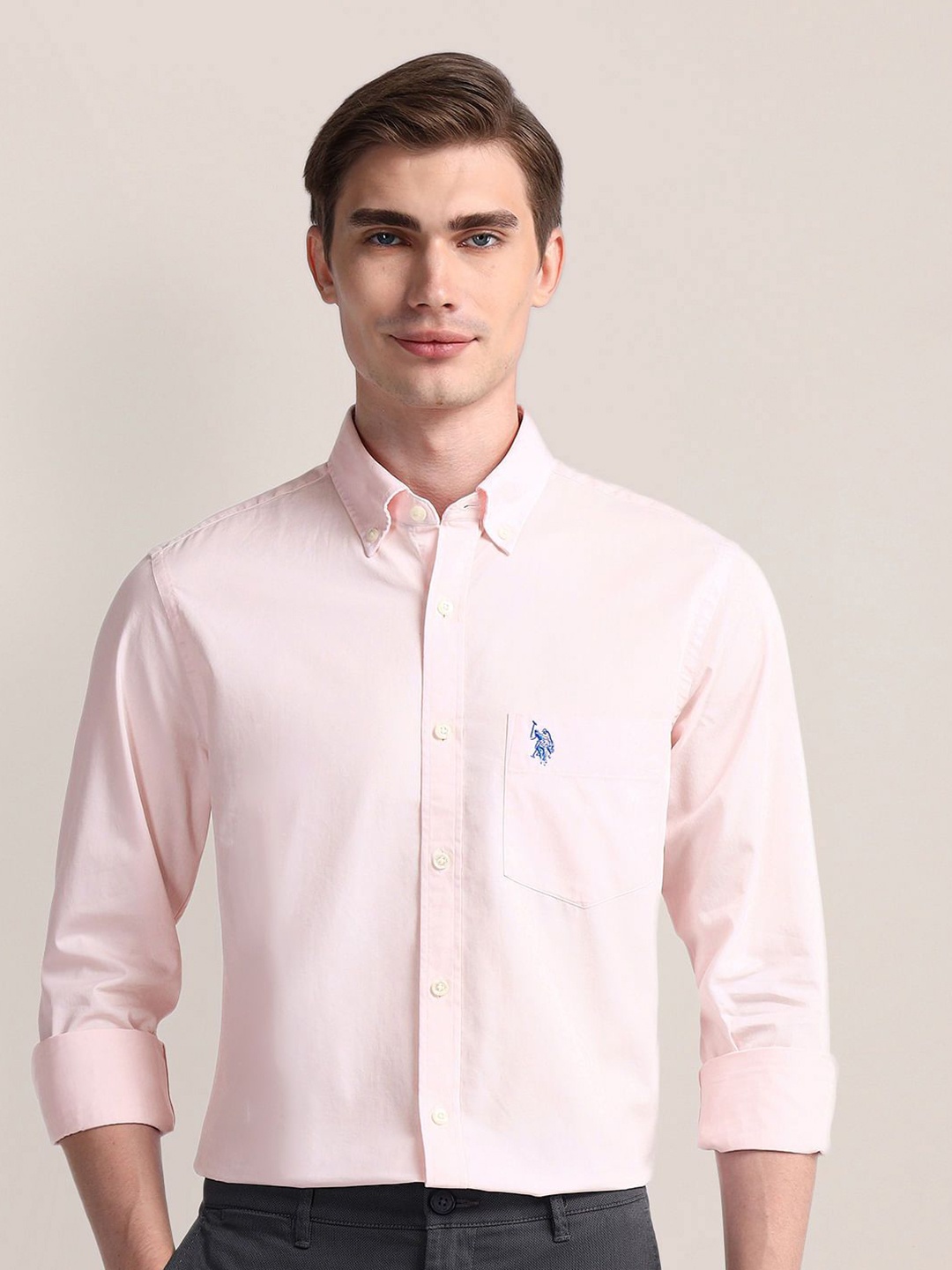 

U.S. Polo Assn. Men Classic Button-Down Collar Solid Cotton Casual Shirt, Pink
