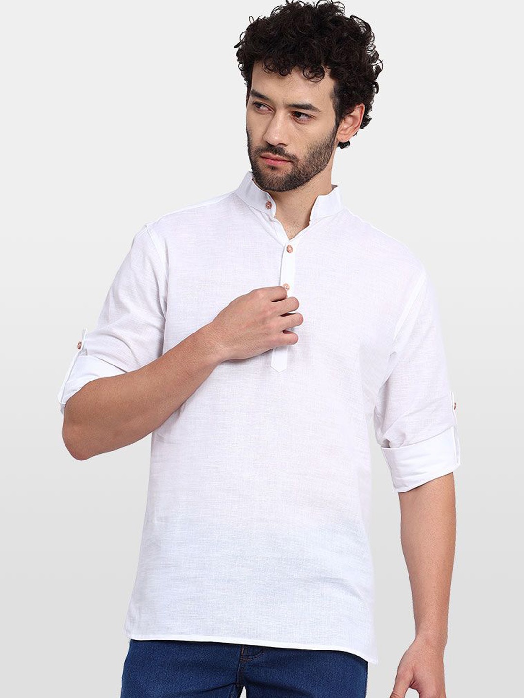 

TrendiVastra Mandarin Collar Cotton Straight Kurta, White
