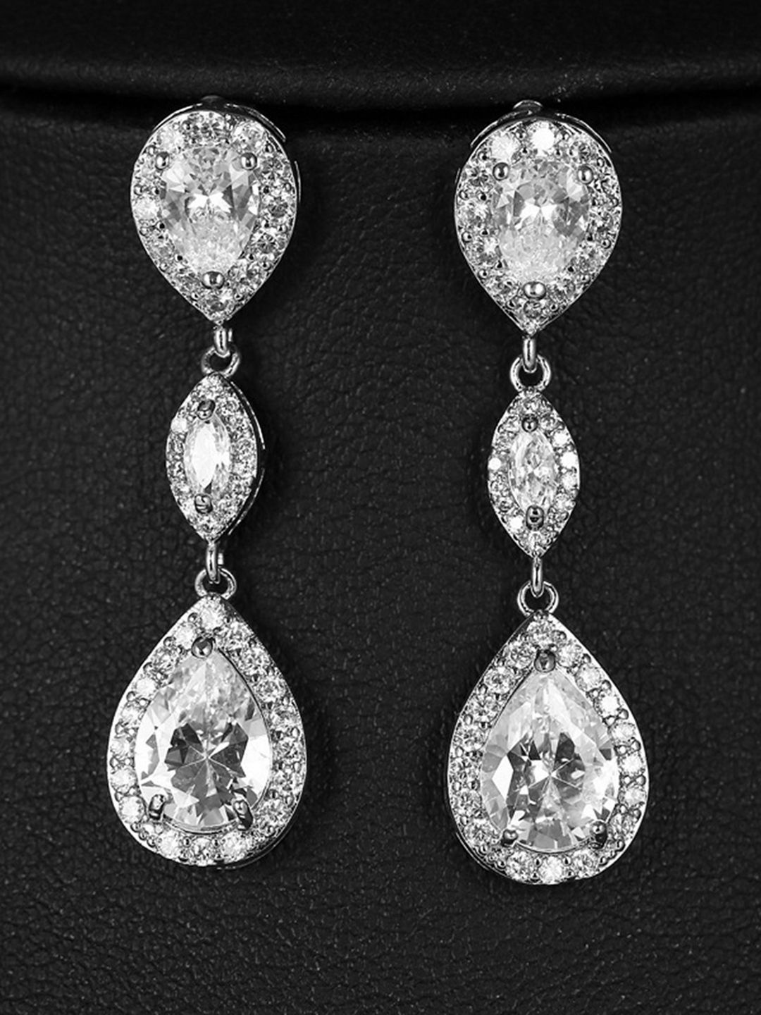 

Peora Silver-Plated Cubic Zirconia Studded Drop Earrings