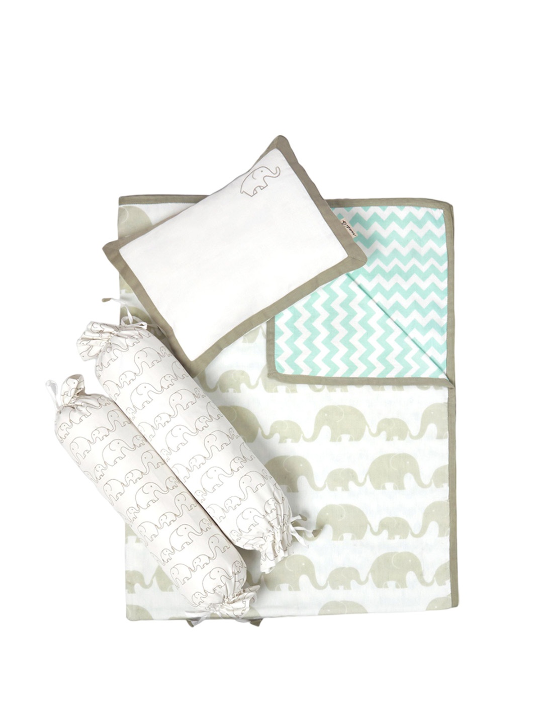 

Masilo Infants Elephant Parade Printed Organic Cotton Baby Bed Sets, White