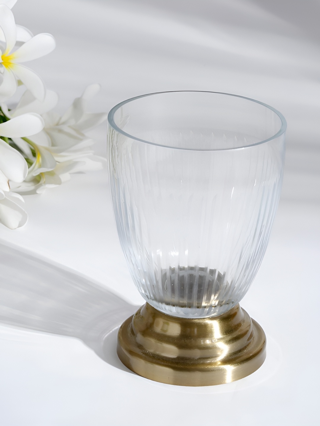 

Fabindia White Glass Transparent Bath Tumbler, Gold